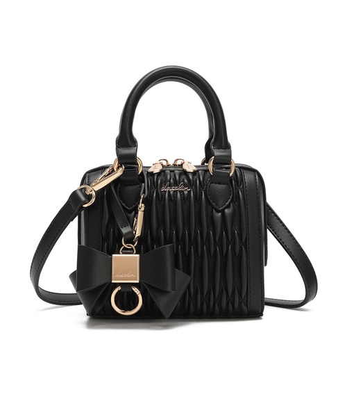 dazzlin（ダズリン）の「【dazzlin/ダズリン】リボンチャーム付 ギャザーシャーリングミニボストンバッグ（ボストンバッグ・レディース・ブラック/ベージュ/アイボリー・FREE）」の8枚目の写真