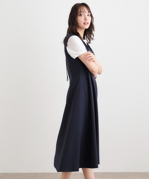LAURA ASHLEY(ローラアシュレイ)の「【ツイルストレッチ/洗える】Vネックフレアジャンスカ(ワンピース・レディース・ブラウン系その他2/ネイビー・38)」の7枚目の写真
