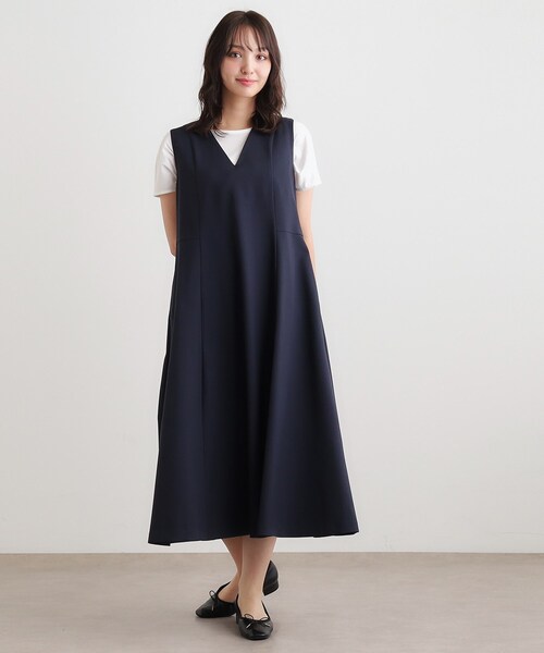 LAURA ASHLEY(ローラアシュレイ)の「【ツイルストレッチ/洗える】Vネックフレアジャンスカ(ワンピース・レディース・ブラウン系その他2/ネイビー・38)」の8枚目の写真