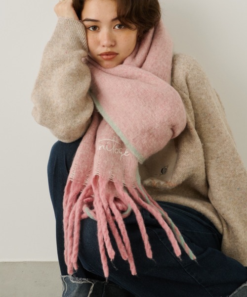 ピンク ロゴ入り マフラー ~~de1 EATME E/Mロゴ刺繍マフラー（ピンク） -ファッション通販 FASHION WALKER