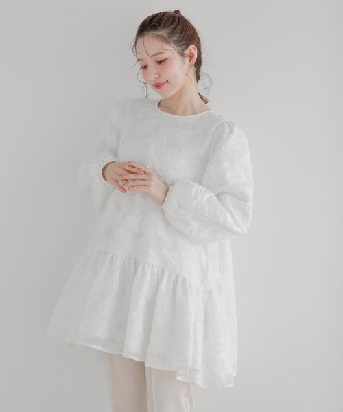 【新品】フィットモア　ジャガードパフスリーブチュニック セール】ジャガードパフスリーブチュニック（その他トップス）｜Fit