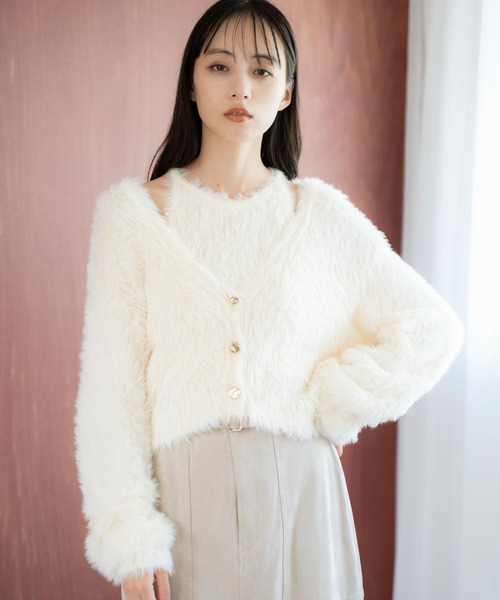 NOELA（ノエラ）の「シャギーアンサンブル（カーディガン/ボレロ・レディース・オフホワイト/パープル/ベージュ・フリー）」の2枚目の写真