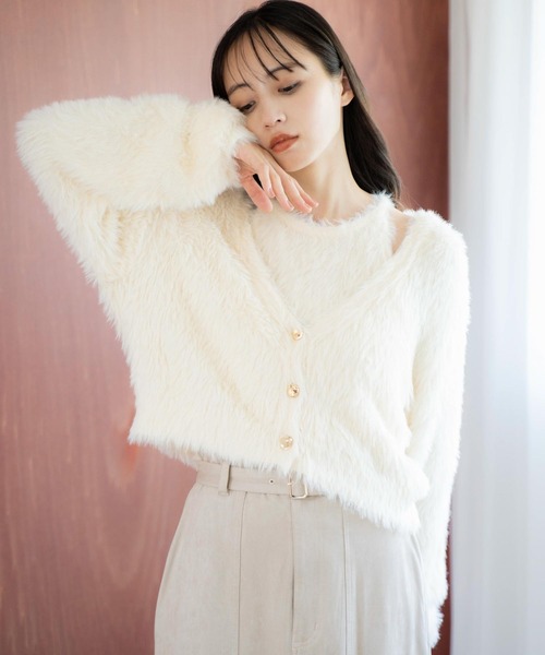 NOELA（ノエラ）の「シャギーアンサンブル（カーディガン/ボレロ・レディース・オフホワイト/パープル/ベージュ・フリー）」の4枚目の写真