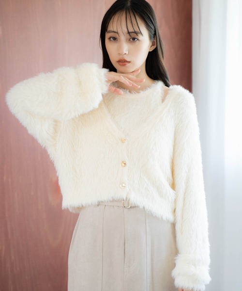 NOELA（ノエラ）の「シャギーアンサンブル（カーディガン/ボレロ・レディース・オフホワイト/パープル/ベージュ・フリー）」の5枚目の写真