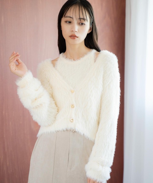 NOELA（ノエラ）の「シャギーアンサンブル（カーディガン/ボレロ・レディース・オフホワイト/パープル/ベージュ・フリー）」の6枚目の写真