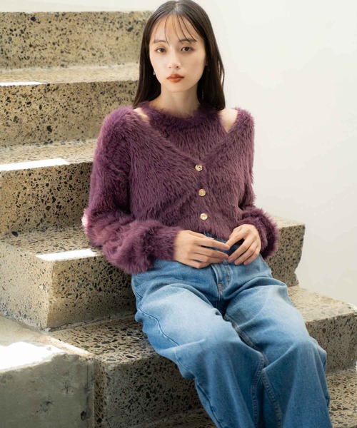 NOELA（ノエラ）の「シャギーアンサンブル（カーディガン/ボレロ・レディース・オフホワイト/パープル/ベージュ・フリー）」の15枚目の写真