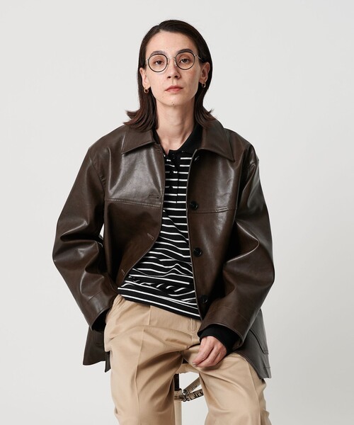 MOONSUN＞ボーダー ロングスリーブポロシャツ（ポロシャツ