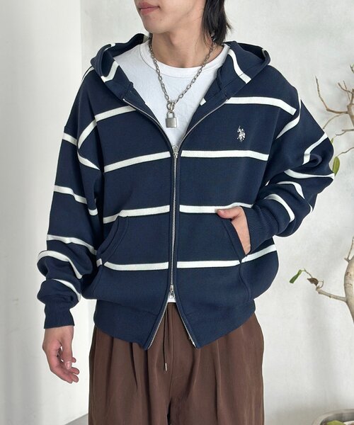 U.S. POLO ASSN.（ユーエスポロアッスン）の「スウェットライクニットジップパーカー（ニット/セーター・メンズ・ネイビー/アイボリー/グレー/ブラウン/レッド/グリーン/ダークブルー・MEDIUM/LARGE）」の7枚目の写真