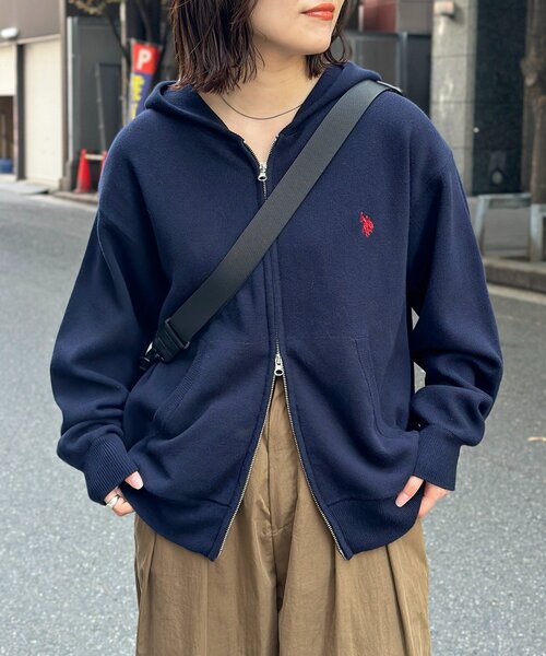 ポロ　ハイテック ニットパーカー U.S. POLO ASSN.】スウェットライクニットジップパーカー