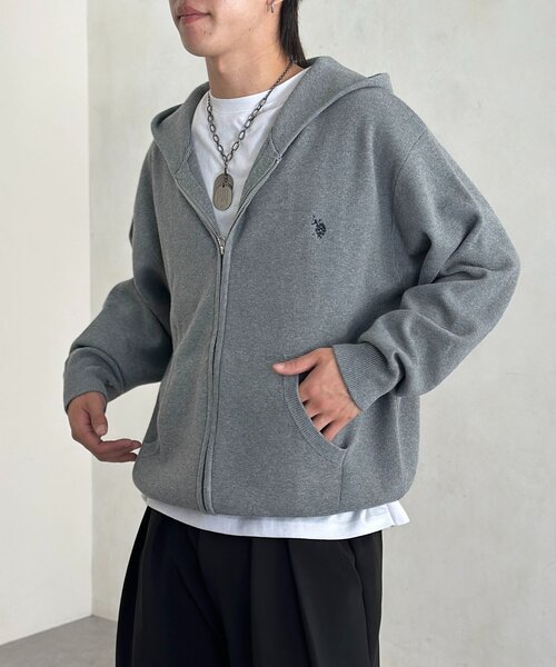 U.S. POLO ASSN.】スウェットライクニットジップパーカー