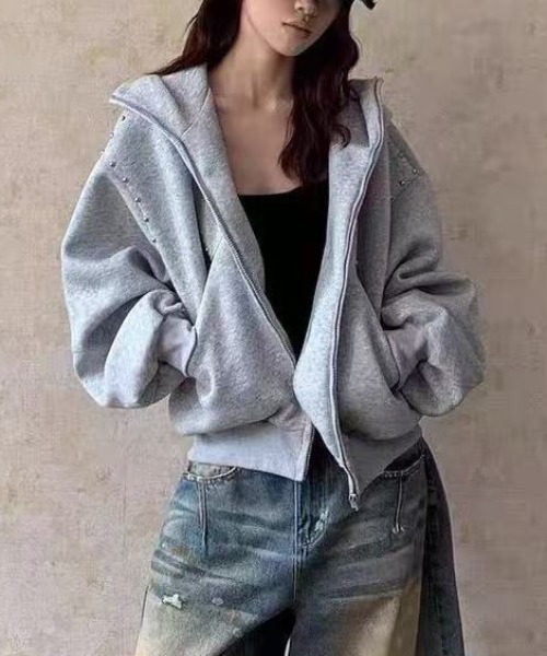 AsRiRe(アスリレイ)の「パール付きパーカー(パーカー・レディース・ブラック/グレー・M)」の6枚目の写真