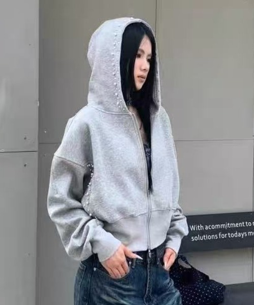 AsRiRe(アスリレイ)の「パール付きパーカー(パーカー・レディース・ブラック/グレー・M)」の14枚目の写真