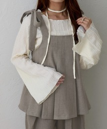 【apres jour clair】チョーカー付きフレアスリーブジャガードフリンジトップス