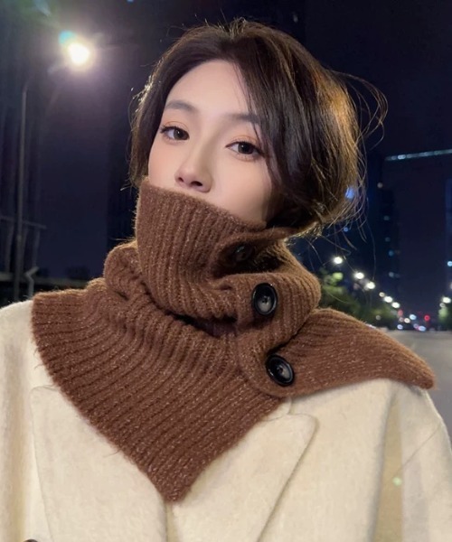 セール】3WAY ボタンデザイン ニット ネックウォーマー / マフラー風