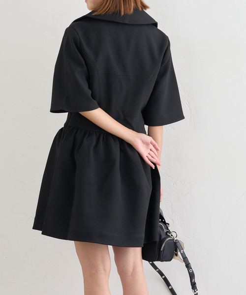 U by SPICK&SPAN（ユーバイスピックアンドスパン）の「GANNI/ガニー Bonded Crepe Mini Dress（ワンピース・レディース・ブラック・SMALL）」の4枚目の写真