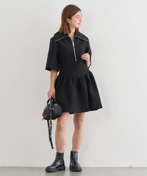 U by SPICK&SPAN（ユーバイスピックアンドスパン）の「GANNI/ガニー Bonded Crepe Mini Dress（ワンピース・レディース・ブラック・SMALL）」の6枚目の写真