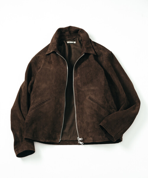 メンズ ゴートスエード シングルライダース Goat Leather スエード ミニマル シングルライダース（ブルゾン