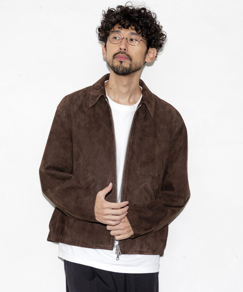 メンズ ゴートスエード シングルライダース Goat Leather スエード ミニマル シングルライダース（ブルゾン