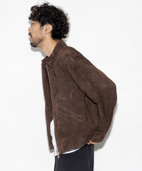 Goat Leather スエード ミニマル シングルライダース（ブルゾン