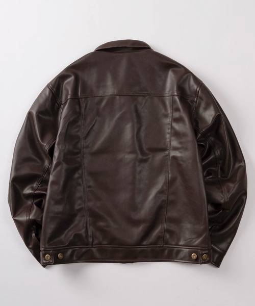 と*ん様 KIABI レザー トラッカージャケット　ブラウン　YB1 セール】【72】PUレザー/フェイクスウェード トラッカージャケット