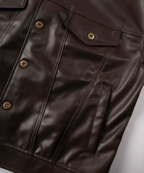 セール】【72】PUレザー/フェイクスウェード トラッカージャケット