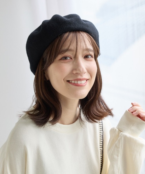 MISBHV黒いウールベレー帽 金属ロゴ付き Misbhv - シグネチャー ウール