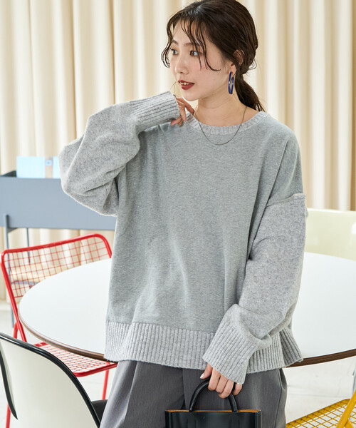 限定展開 裏起毛×ニット ドッキング プルオーバー（ニット