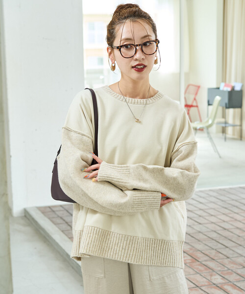 セール】限定展開 裏起毛×ニット ドッキング プルオーバー（ニット