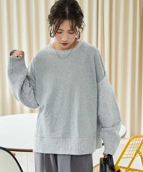 セール】限定展開 裏起毛×ニット ドッキング プルオーバー（ニット