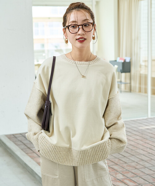 タイムセール　金額戻りますポリーヌブロー　ニットドッキング異素材ブルゾン タイムセール 金額戻りますポリーヌブロー ニットドッキング異素材