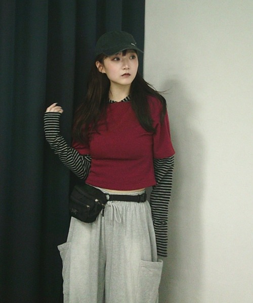 JEANASIS（ジーナシス）の「【25quee】ボーダーレイヤードフーディ/594907（パーカー・レディース・レッド系その他/グレー系その他/ネイビー系・FREE）」の12枚目の写真