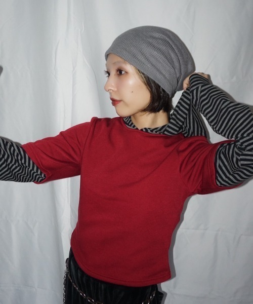 JEANASIS（ジーナシス）の「【25quee】ボーダーレイヤードフーディ/594907（パーカー・レディース・レッド系その他/グレー系その他/ネイビー系・FREE）」の8枚目の写真