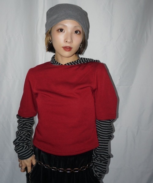 JEANASIS（ジーナシス）の「【25quee】ボーダーレイヤードフーディ/594907（パーカー・レディース・レッド系その他/グレー系その他/ネイビー系・FREE）」の9枚目の写真