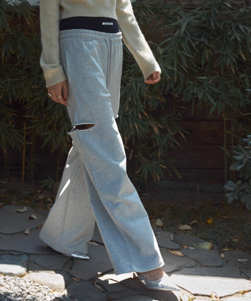 JOSEMOON/ジョゼムーン】SLIT SWEAT PANTS with PEARL/スリット