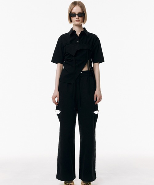 JOSEMOON/ジョゼムーン】SLIT SWEAT PANTS with PEARL/スリット