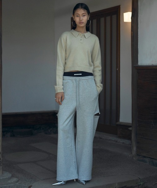 JOSEMOON/ジョゼムーン】SLIT SWEAT PANTS with PEARL/スリット