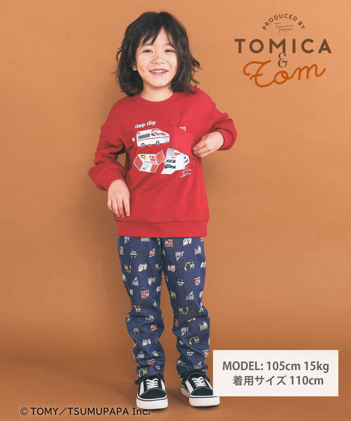 SLAP SLIP（スラップスリップ）の「【トミカとトム×SLAPSLIPコラボアイテム】はたらくくるまピラっとめくれるトレーナー(80~120cm)（スウェット・キッズ・レッド/グレー・100cm/80ｃｍ/90cm/110cm/120cm）」の6枚目の写真