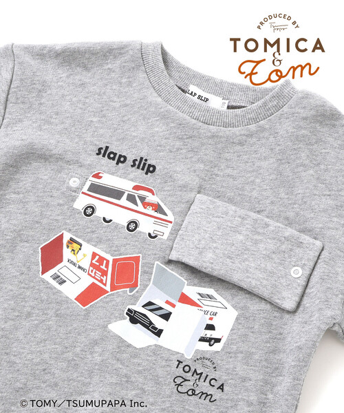 SLAP SLIP（スラップスリップ）の「【トミカとトム×SLAPSLIPコラボアイテム】はたらくくるまピラっとめくれるトレーナー(80~120cm)（スウェット・キッズ・レッド/グレー・100cm/80ｃｍ/90cm/110cm/120cm）」の16枚目の写真