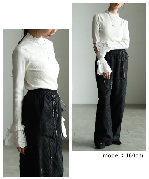 Sawa a la mode(サワアラモード)の「フレアレーススリーブリブニットトップス(ニット/セーター・レディース・ブラック/オフホワイト・FREE)」の16枚目の写真