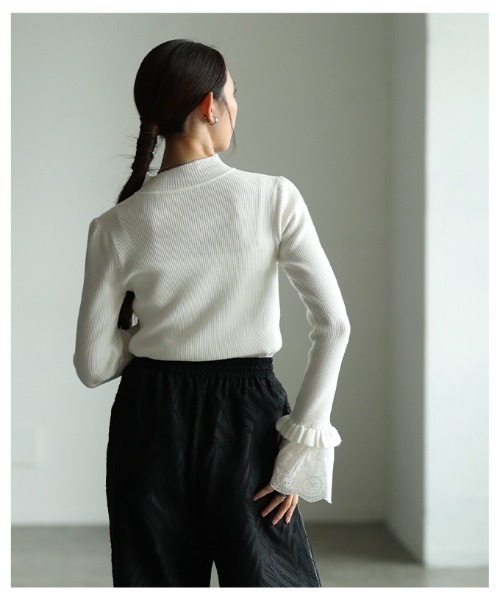 Sawa a la mode(サワアラモード)の「フレアレーススリーブリブニットトップス(ニット/セーター・レディース・ブラック/オフホワイト・FREE)」の18枚目の写真
