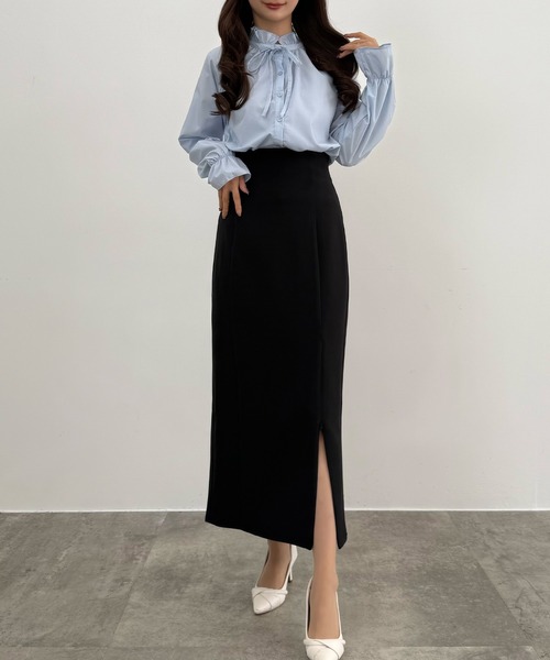セール】ハイウエストジップIラインスカート(通年生地)（スカート