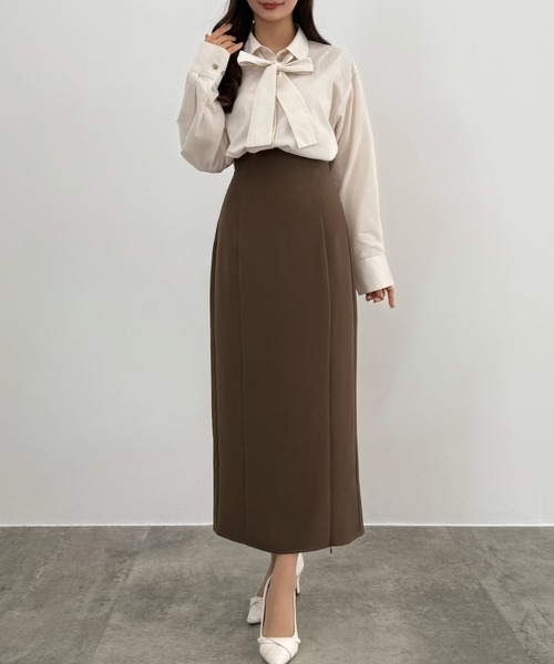 セール】ハイウエストジップIラインスカート(通年生地)（スカート