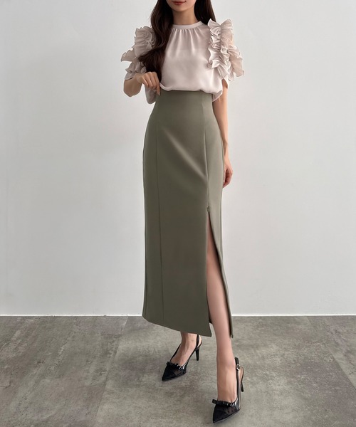 セール】ハイウエストジップIラインスカート(通年生地)（スカート