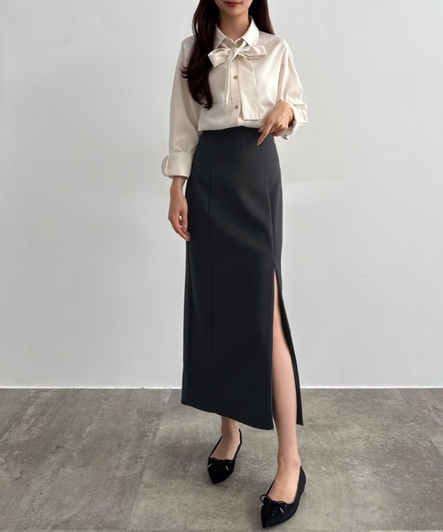 セール】ハイウエストジップIラインスカート(通年生地)（スカート