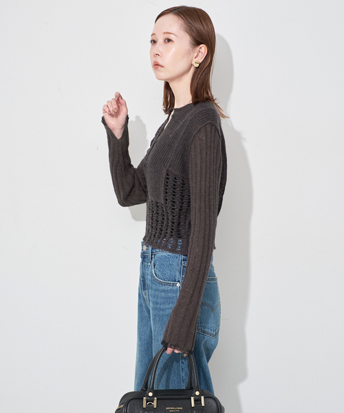 SLOBE IENA（スローブイエナ）の「tyn.TGOR/トゴール グリッターモヘヤカーディガン TG5A-J0202（カーディガン/ボレロ・レディース・サックスブルー/チャコールグレー・FREE）」の8枚目の写真