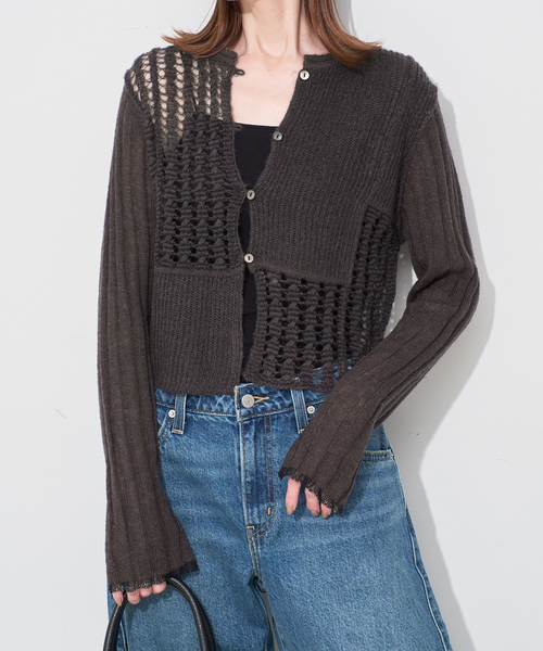 SLOBE IENA（スローブイエナ）の「tyn.TGOR/トゴール グリッターモヘヤカーディガン TG5A-J0202（カーディガン/ボレロ・レディース・サックスブルー/チャコールグレー・FREE）」の11枚目の写真