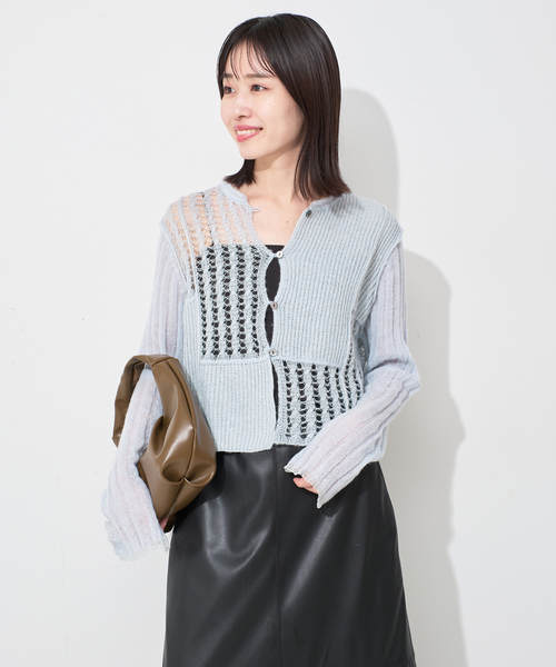 SLOBE IENA（スローブイエナ）の「tyn.TGOR/トゴール グリッターモヘヤカーディガン TG5A-J0202（カーディガン/ボレロ・レディース・サックスブルー/チャコールグレー・FREE）」の16枚目の写真