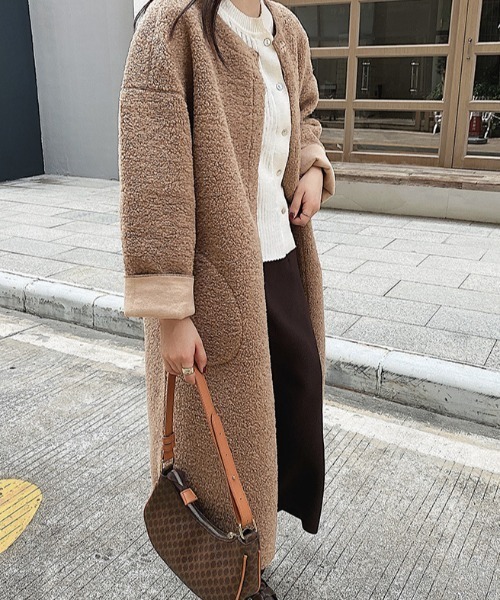 FREE STYLISTS(フリー スタイリスト)の「YUGA_YGMC Boa material collarless mid-length coat(モッズコート・レディース・ブラウン/ベージュ・FREE)」の20枚目の写真