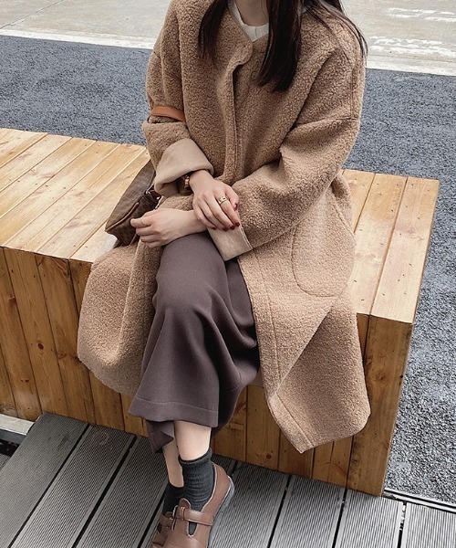 FREE STYLISTS(フリー スタイリスト)の「YUGA_YGMC Boa material collarless mid-length coat(モッズコート・レディース・ブラウン/ベージュ・FREE)」の15枚目の写真