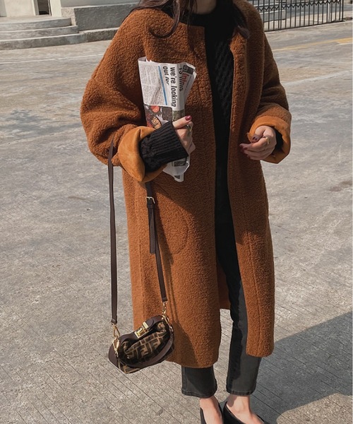 FREE STYLISTS(フリー スタイリスト)の「YUGA_YGMC Boa material collarless mid-length coat(モッズコート・レディース・ブラウン/ベージュ・FREE)」の11枚目の写真